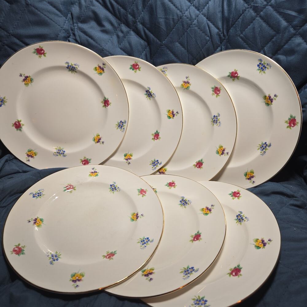 Crown Staffordshire Bone China Scattered Floral Lunch Plate 8 3/8” Set of 7